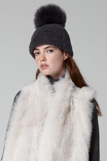 Grey Shearling Pom Pom Beanie Hat - women | Gushlow & Cole