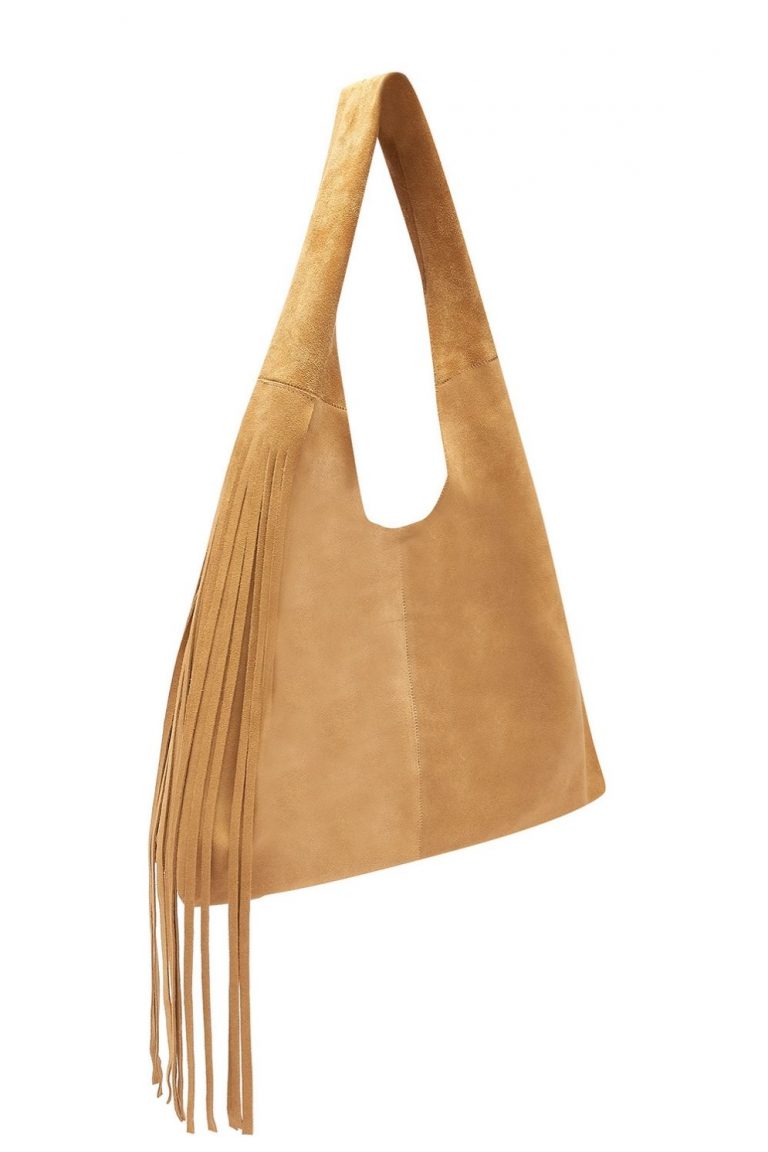 tan fringed leather shoulder bag - cut out side - women | Gushlow & Cole