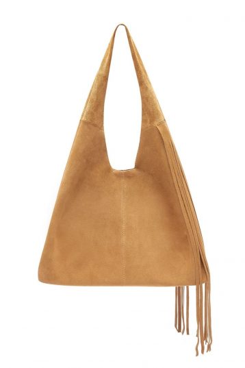 tan fringed leather shoulder bag - cut out front - women | Gushlow & Cole