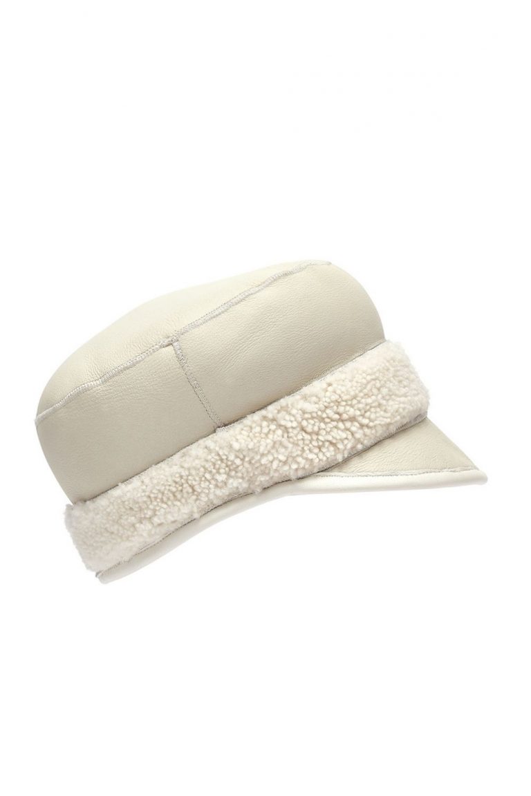 white leather bound shearling cap - cut out leather out - women | Gushlow & Cole