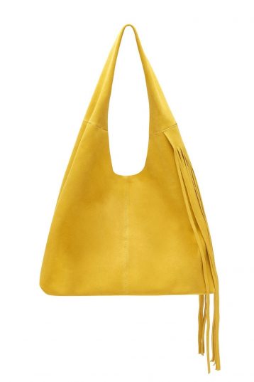 yellow fringed leather shoulder bag - cut out front - women | Gushlow & Cole