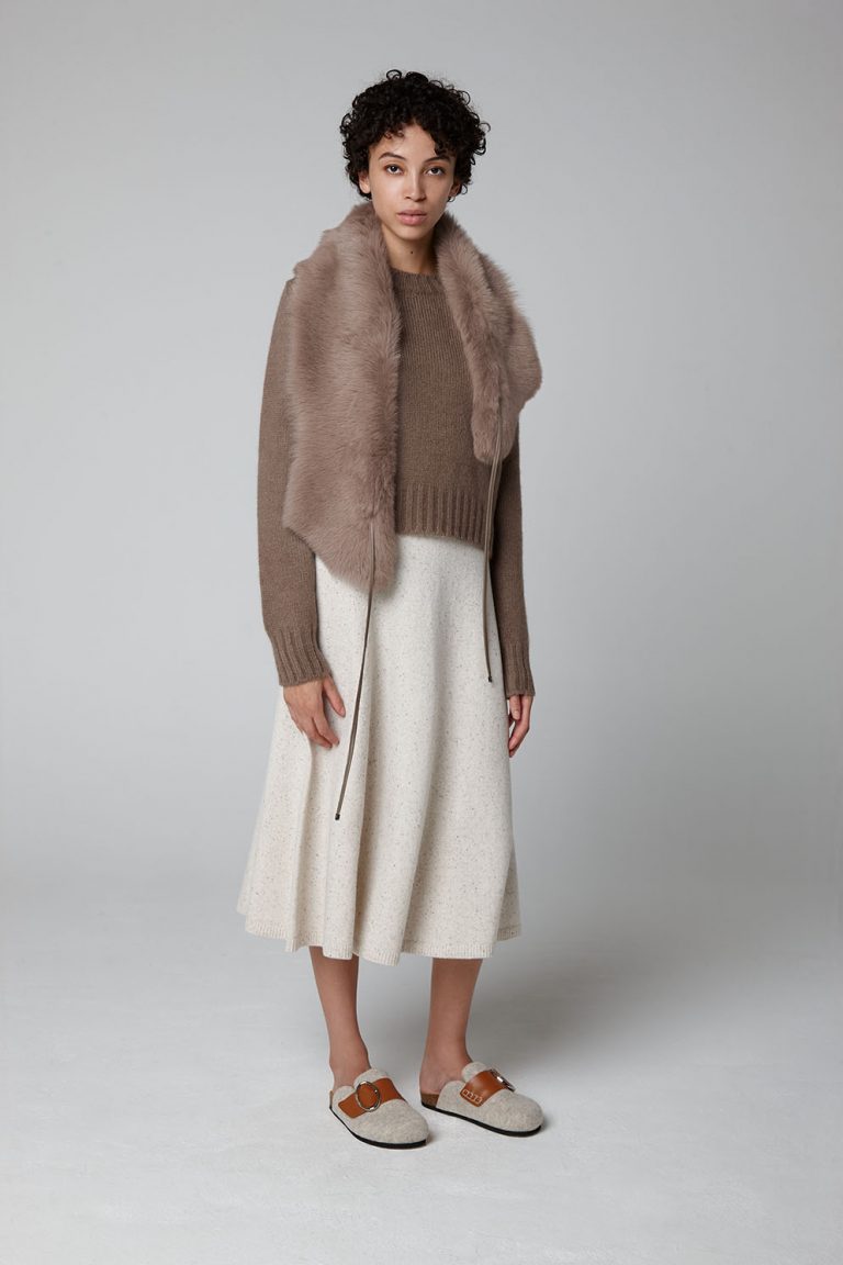 Camel Shearling Shawl Scarf - scarf down - women | Gushlow & Cole