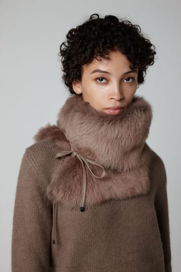 Camel Shearling Shawl Scarf - model snood - women | Gushlow & Cole