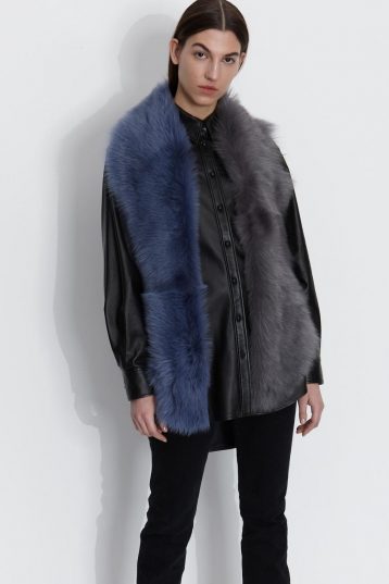 blue and grey long shearling scarf - crop scarf down - women | Gushlow & Cole