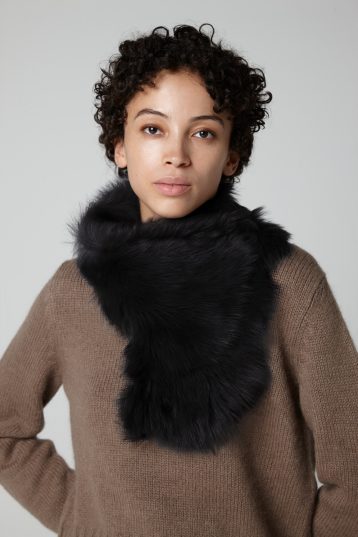 Black Baby Button Shearling Scarf gushlow and cole model crop top fixing