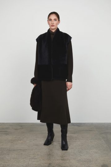 Black Boxy Shearling Gilet gushlow and cole - model full length front