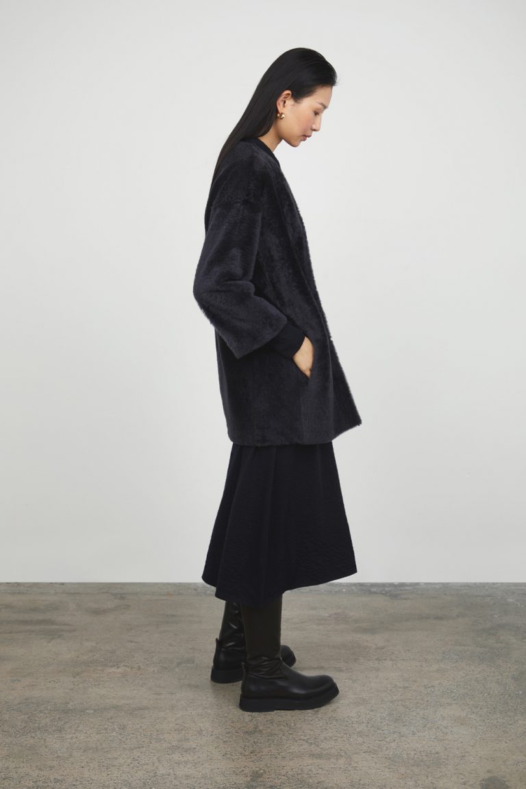 Black Midi Shearling Cardigan Coat | Womens | Gushlow & Cole