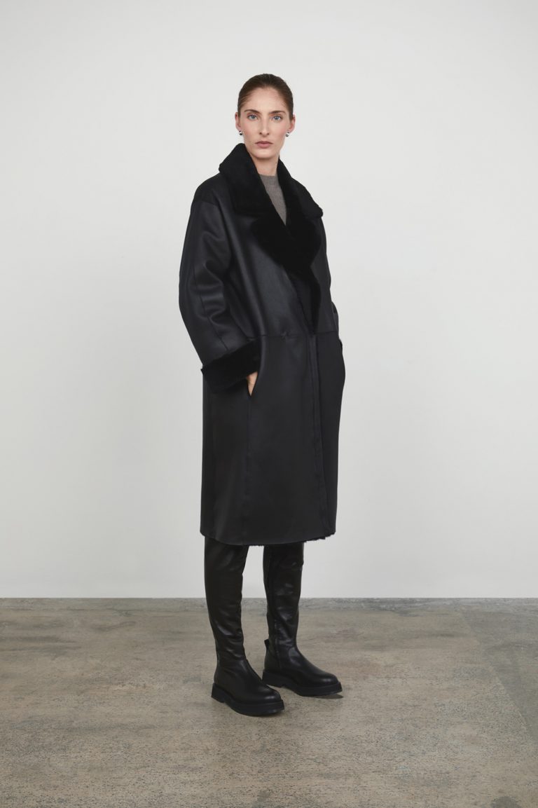 Black Shearling Trench Coat gushlow and cole womens shearling model full length coat reversed