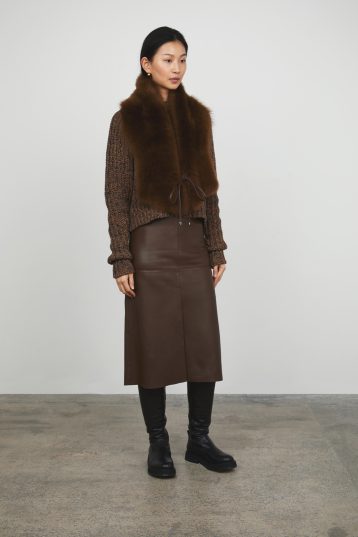 Chestnut Brown Shearling Shawl Scarf gushlow and cole - model full length front