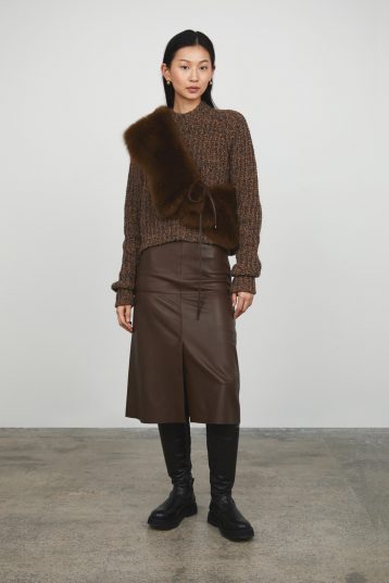 Chestnut Brown Shearling Shawl Scarf gushlow and cole - model full length sash