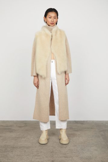 Cream Hand Knit & Shearling Gilet gushlow and cole womens shearling model full length front