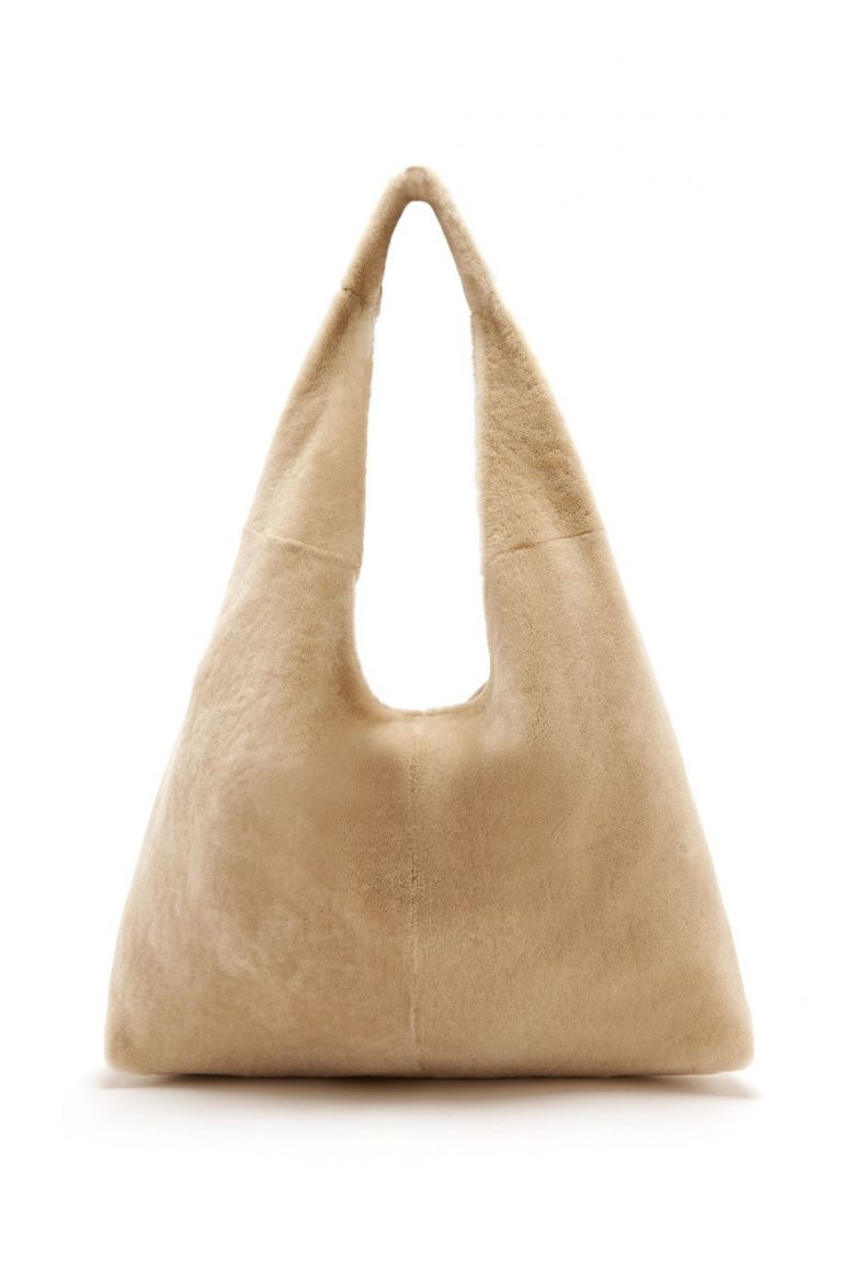 Cream Large Shearling Slouch Bag gushlow and cole womens shearling cut out