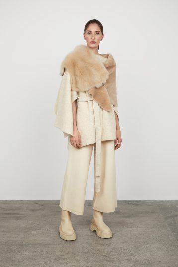 Cream Mixed Shearling Wrap Scarf Gushlow and Cole womens shearling model front