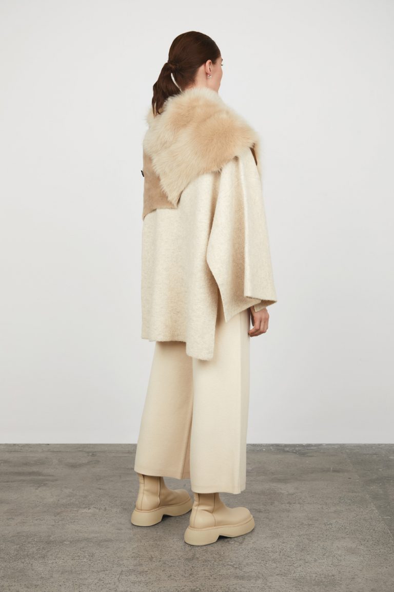 Cream Mixed Shearling Wrap Scarf Gushlow and Cole womens shearling model back