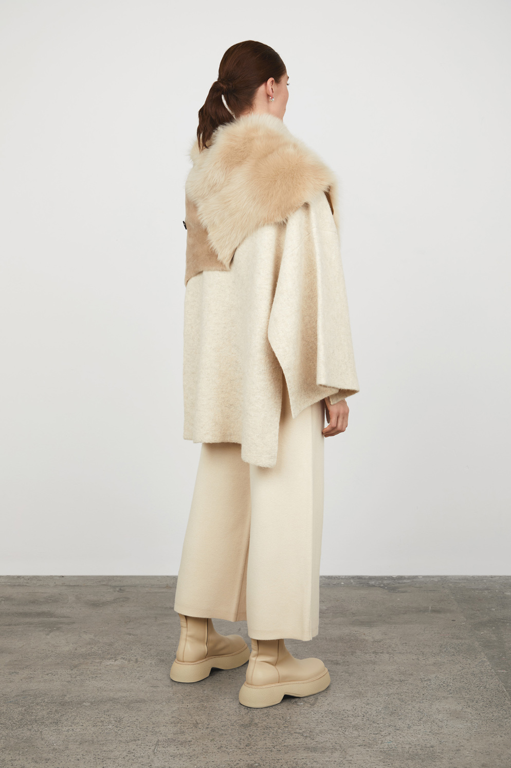 Cream Mixed Shearling Wrap Scarf Gushlow and Cole womens shearling model back