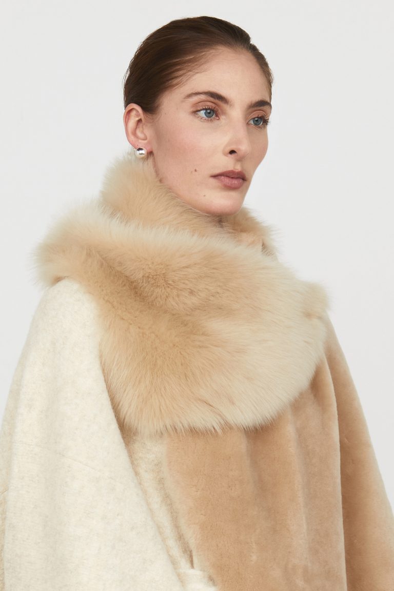 Cream Mixed Shearling Wrap Scarf Gushlow and Cole womens shearling model crop