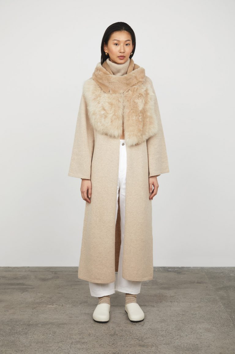 Cream Mixed Textured Shearling Scarf gushlow and cole model scarf wrap