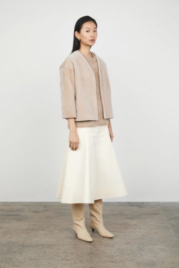Cream Shearling Cardigan Jacket gushlow and cole - model full length side