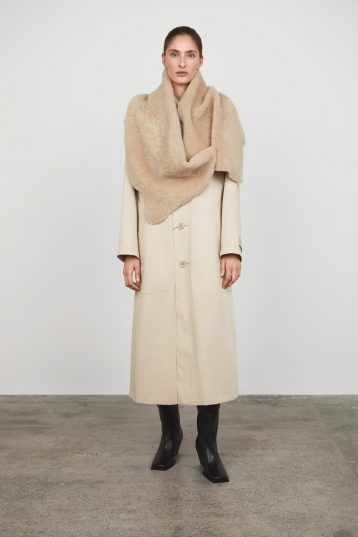 Cream Shearling Wrap Scarf gushlow and cole womens shearling model front
