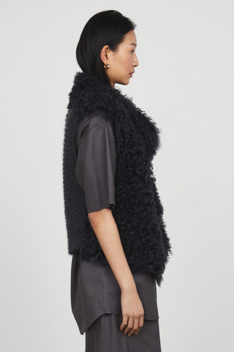 Graphite Black Hand Knit & Shearling Gilet gushlow and cole womens shearling model crop side