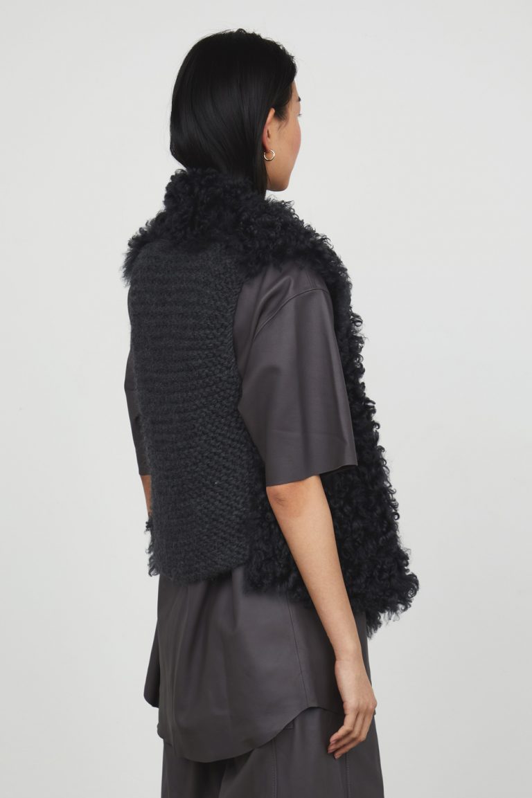 Graphite Black Hand Knit & Shearling Gilet gushlow and cole womens shearling model crop back