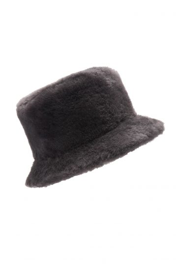 Grey Brimmed Shearling Bucket Hat gushlow and cole womens shearling cut out