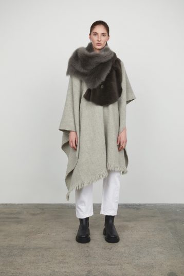 Storm Grey Mixed Shearling Wrap Scarf Gushlow and Cole womens shearling model front