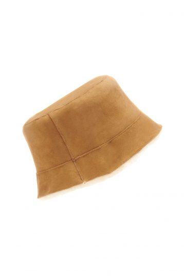 Tan & White Shearling Bucket Hat gushlow and cole womens shearling cut out