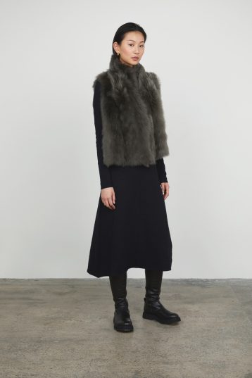storm grey Natural Cut Shearling Gilet gushlow and cole womens shearling model front wool out