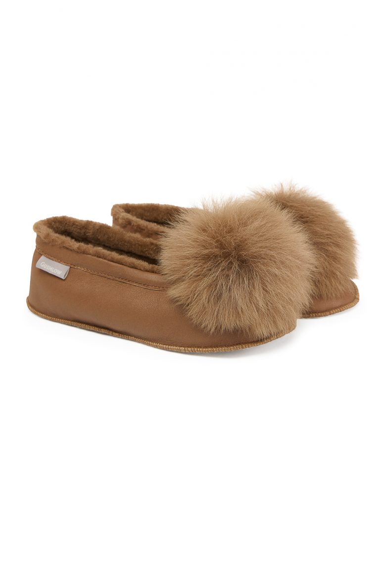 Brown Margot Shearling Slippers gushlow and cole cut out pair