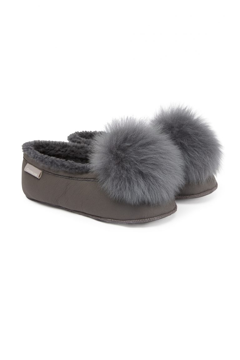 Grey Margot Shearling Slippers gushlow and cole cut out pair