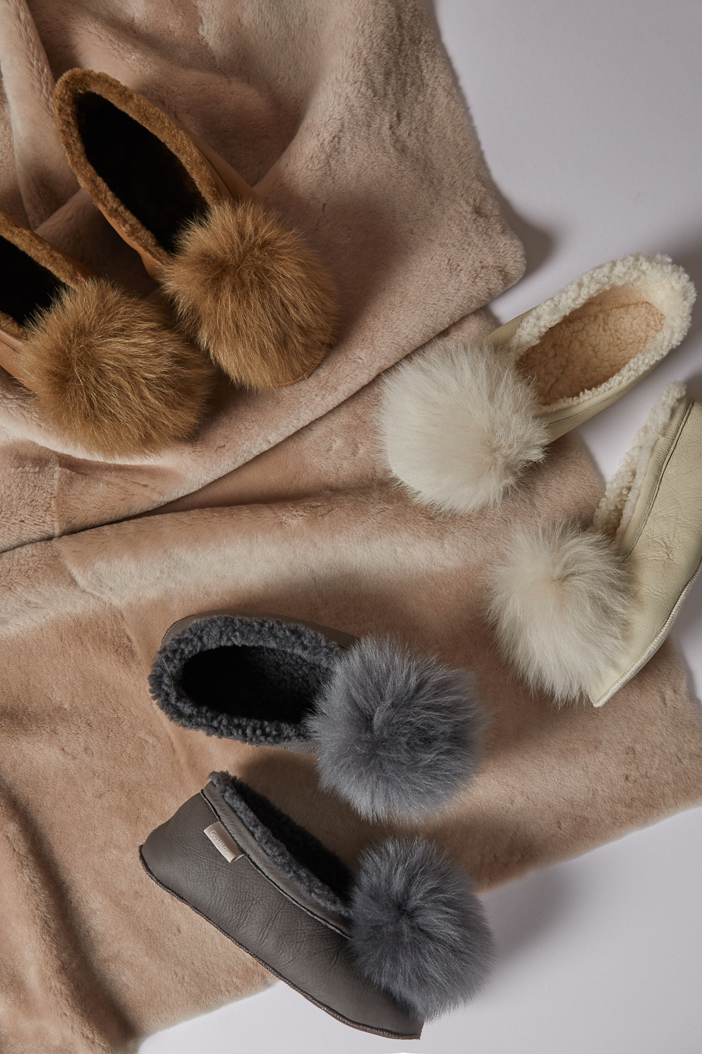 Margot Shearling Slippers gushlow and cole lifestyle grey and brown and white