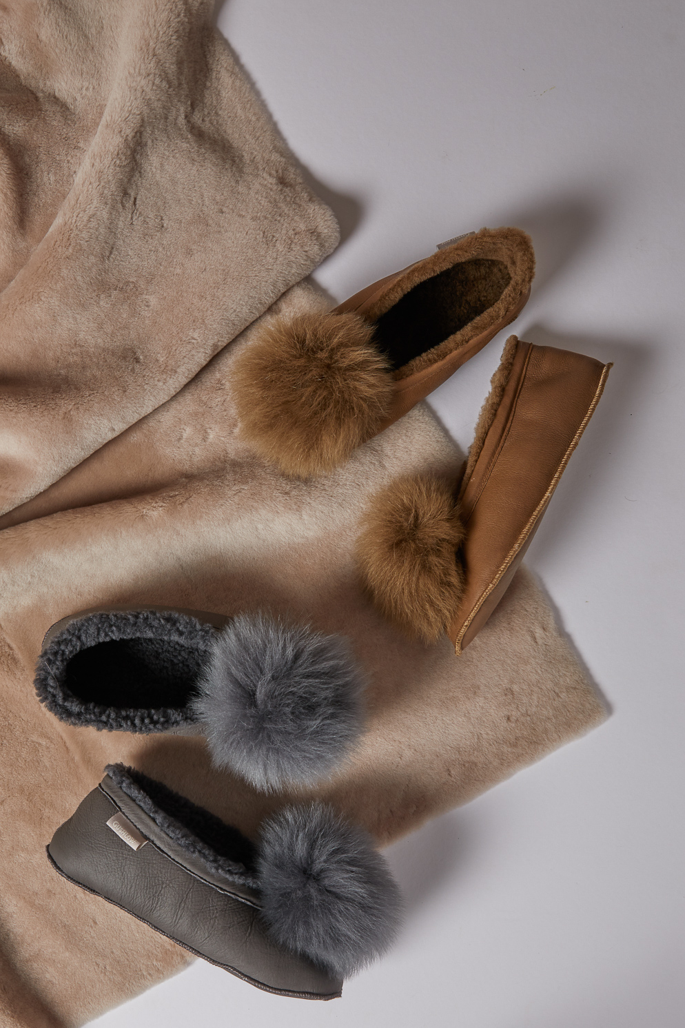 Margot Shearling Slippers gushlow and cole lifestyle grey and brown