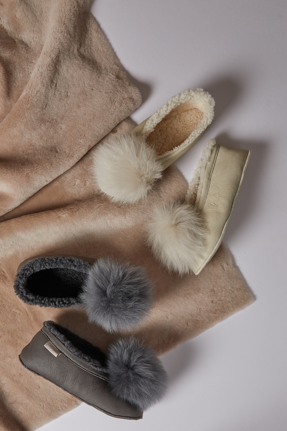 Margot Shearling Slippers gushlow and cole lifestyle grey and white