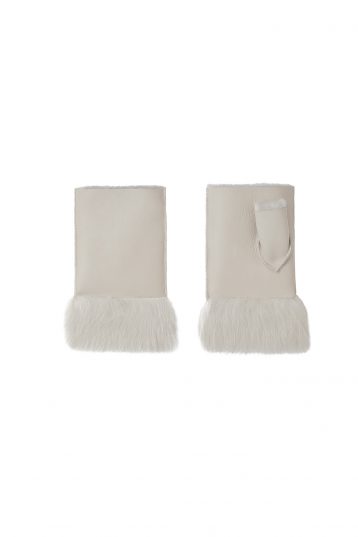 White Cuffed Mini Shearling Mittens gushlow and cole womens cut out