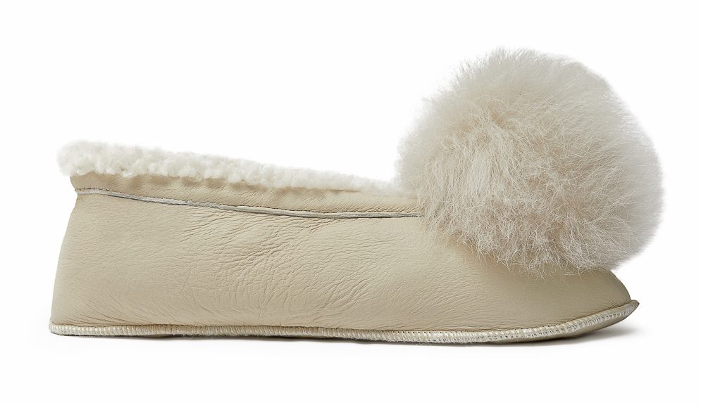 White Margot Shearling Slippers gushlow and cole cut out