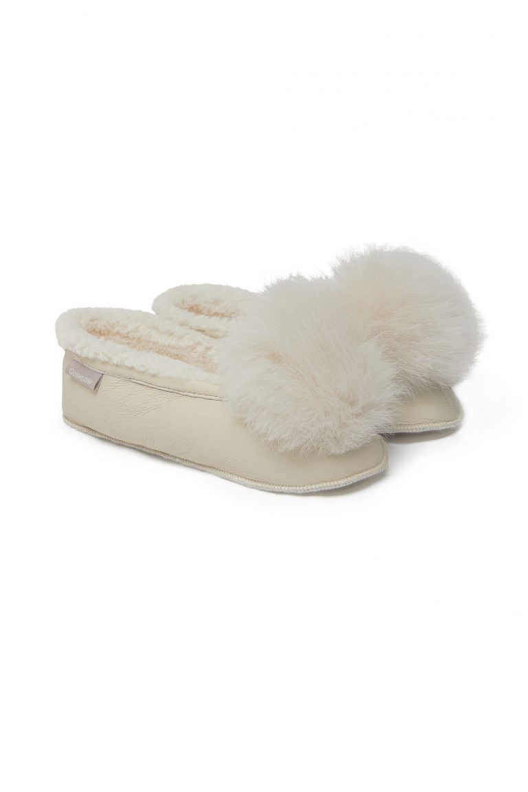 White Margot Shearling Slippers gushlow and cole cut out pair