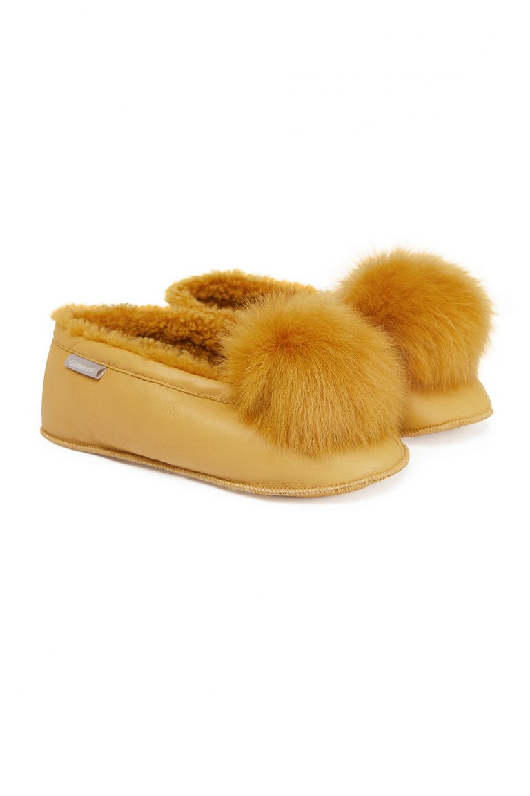 Yellow Margot Shearling Slippers gushlow and cole cut out pair
