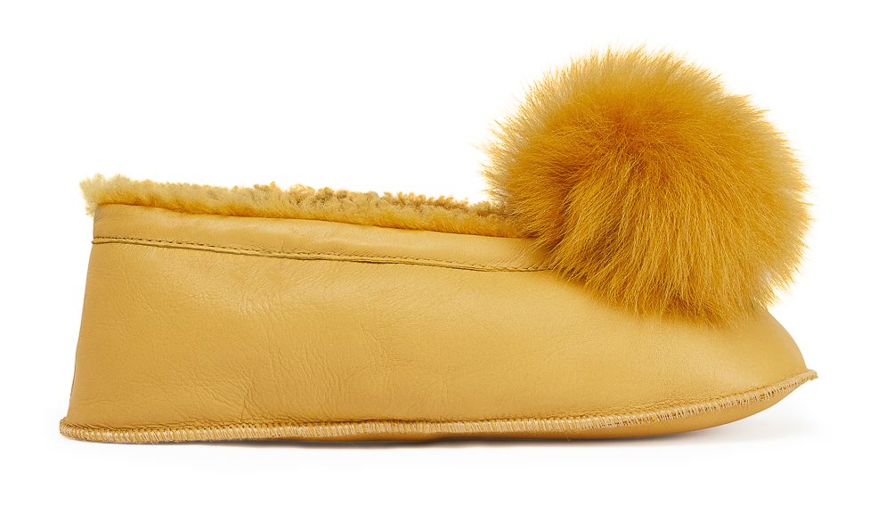 Yellow Margot Shearling Slippers gushlow and cole cut out side