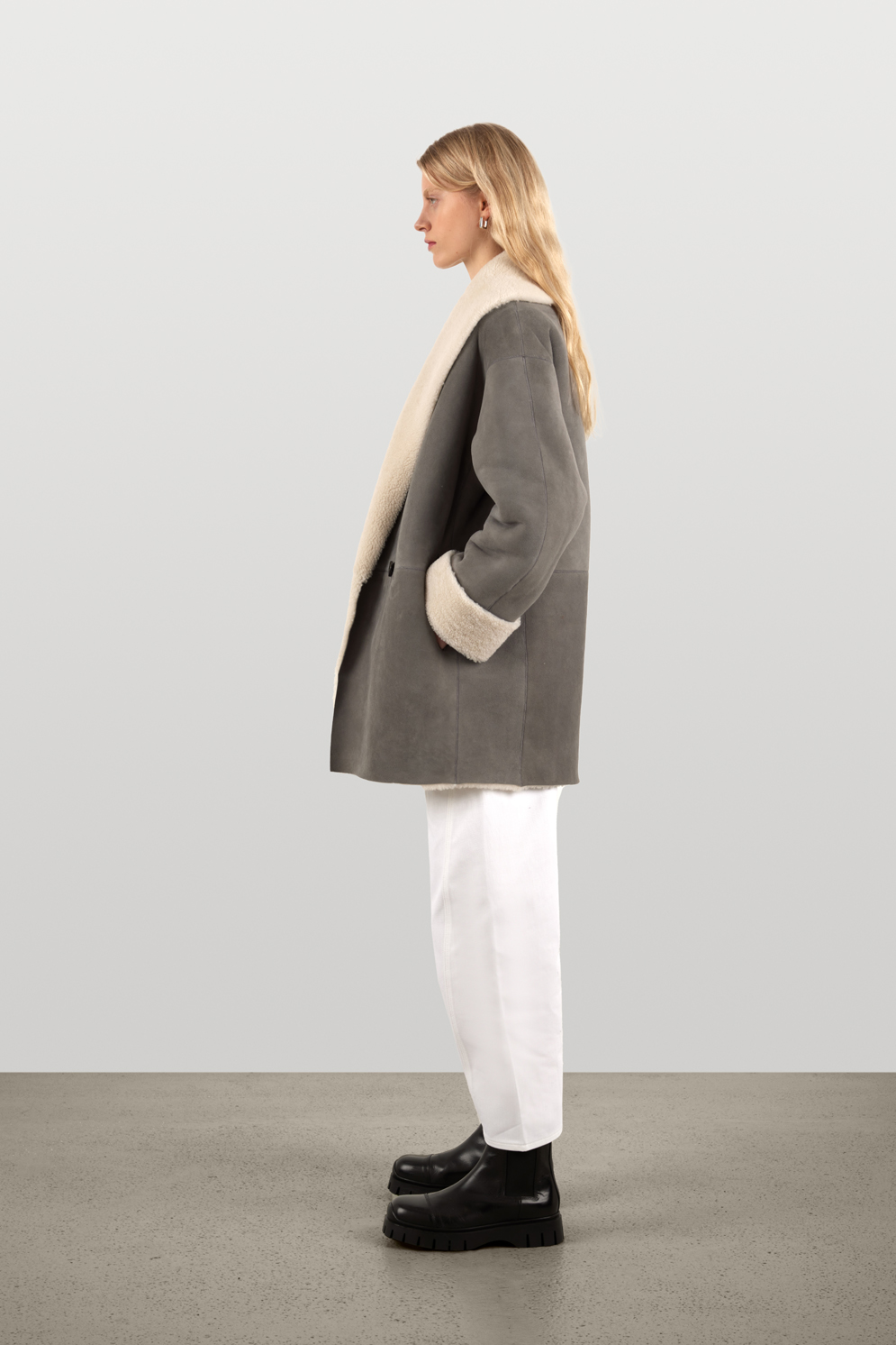 Grey sheepskin coat women's best sale