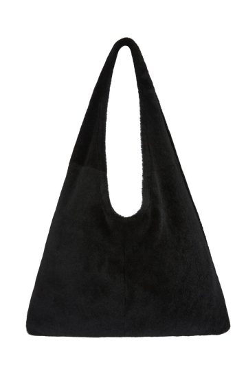 Black Large Shearling Slouch Bag | Womens luxury shearling | Gushlow & Cole - product cut out