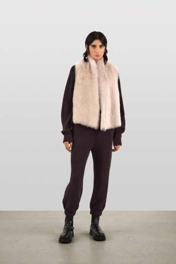 Oyster White Natural Cut Shearling Gilet - women | gushlow and cole - model full length front