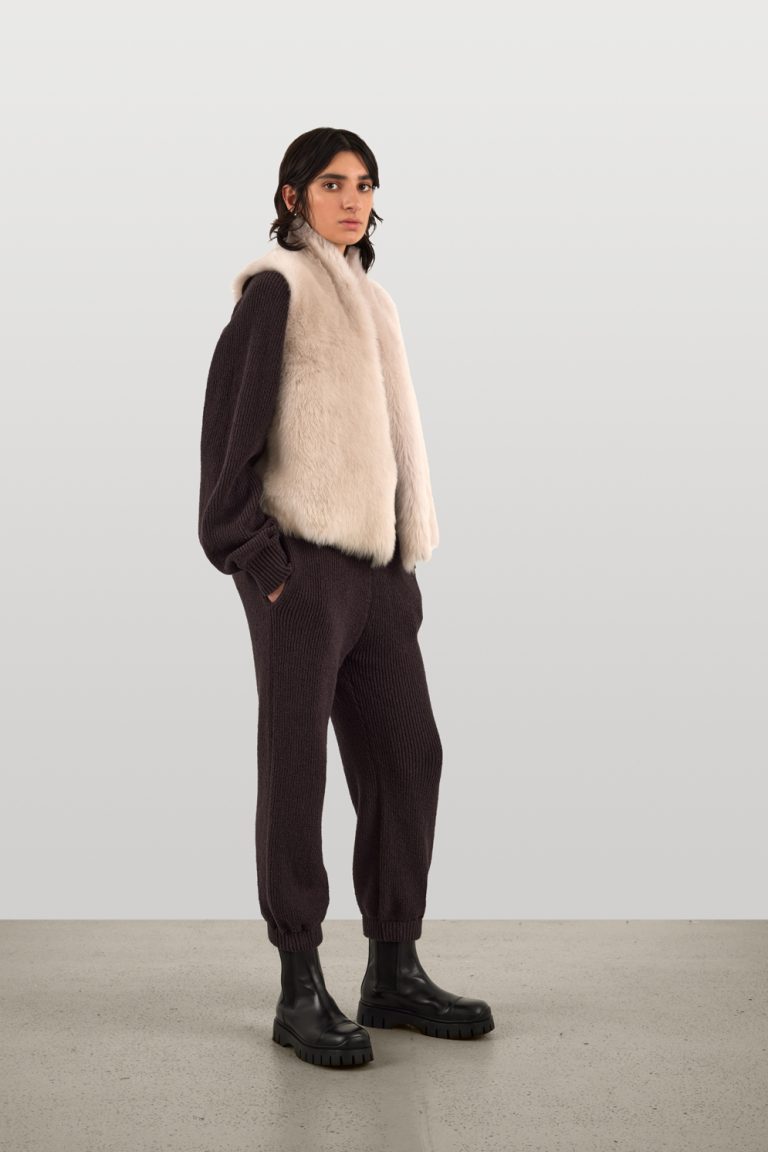 Oyster White Natural Cut Shearling Gilet - women | gushlow and cole - model full length side
