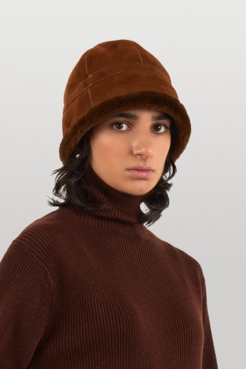 Chestnut Brown Norman Shearling Hat | Women | Gushlow & Cole - crop hat on model