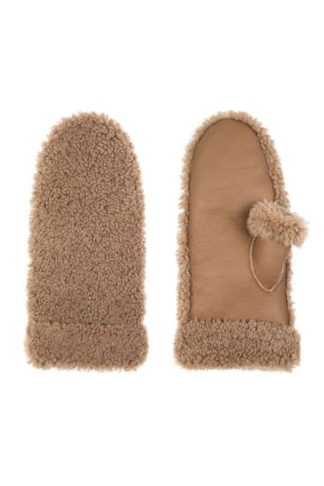 Camel Thumbless Shearling Mittens | Women | Gushlow & Cole - cut out