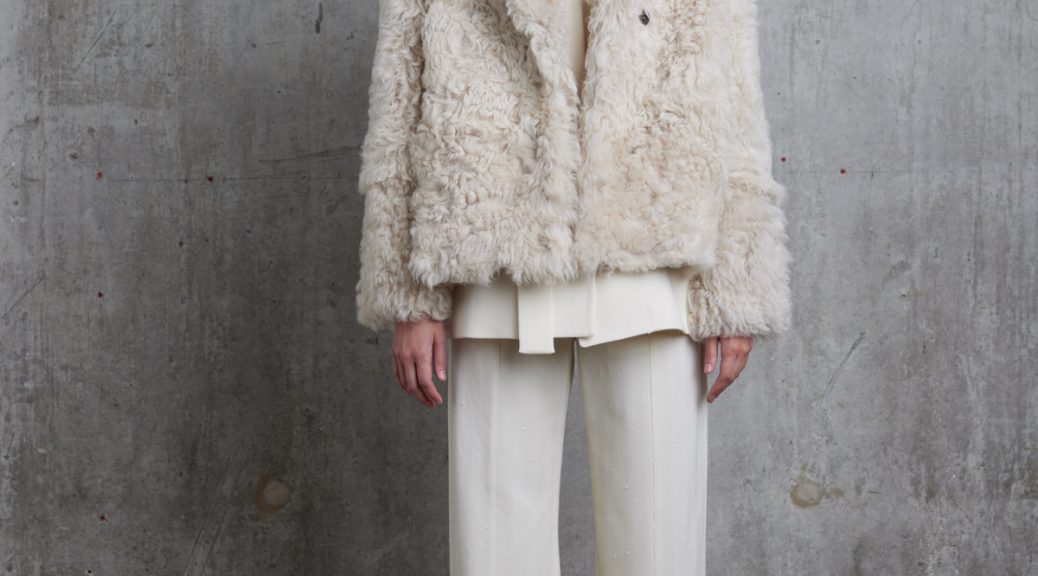 Cream Curly Shearling Jacket | Womens | Gushlow & Cole - model full length front