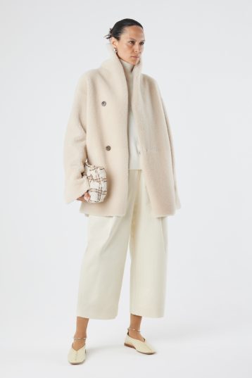 Check Print Soft Shearling Clutch Bag | Womens | Gushlow & Cole-model holding bag