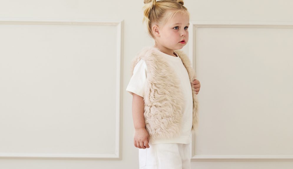 Cream Kids Curly Toscana Shearling Gilet | Kids | Gushlow & Cole - model inside