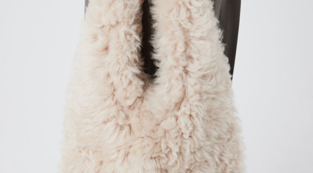 Cream Shearling Slouch Bag | Womens | Gushlow & Cole - model crop holding bag