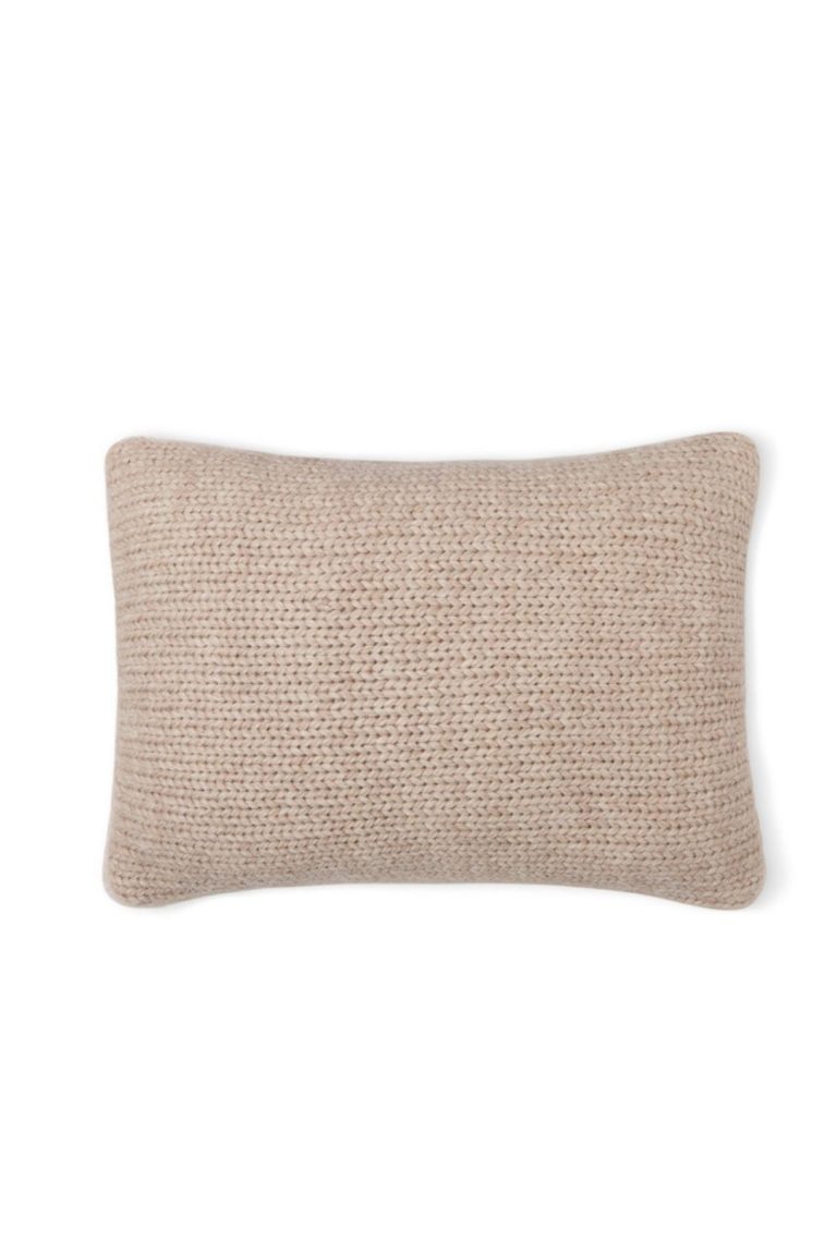 Beige Shearling & Knit Lumbar Cushion | Home | Gushlow & Cole - cut out image back of cushion